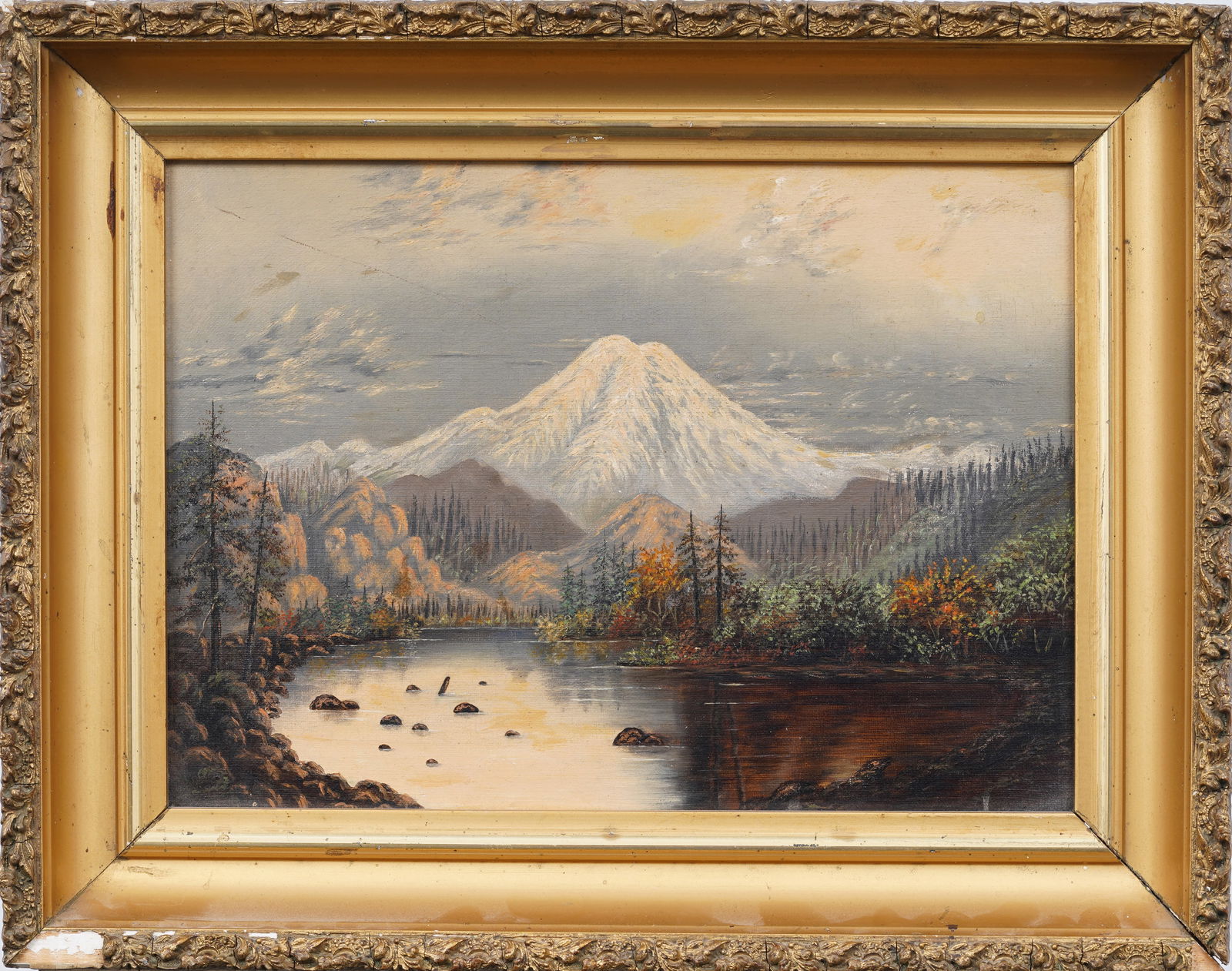Antique American Mt Hood Oregon Landscape Framed Oil Painting Circle of Eliza Barchus (1857 - 1959) (1 of 6)