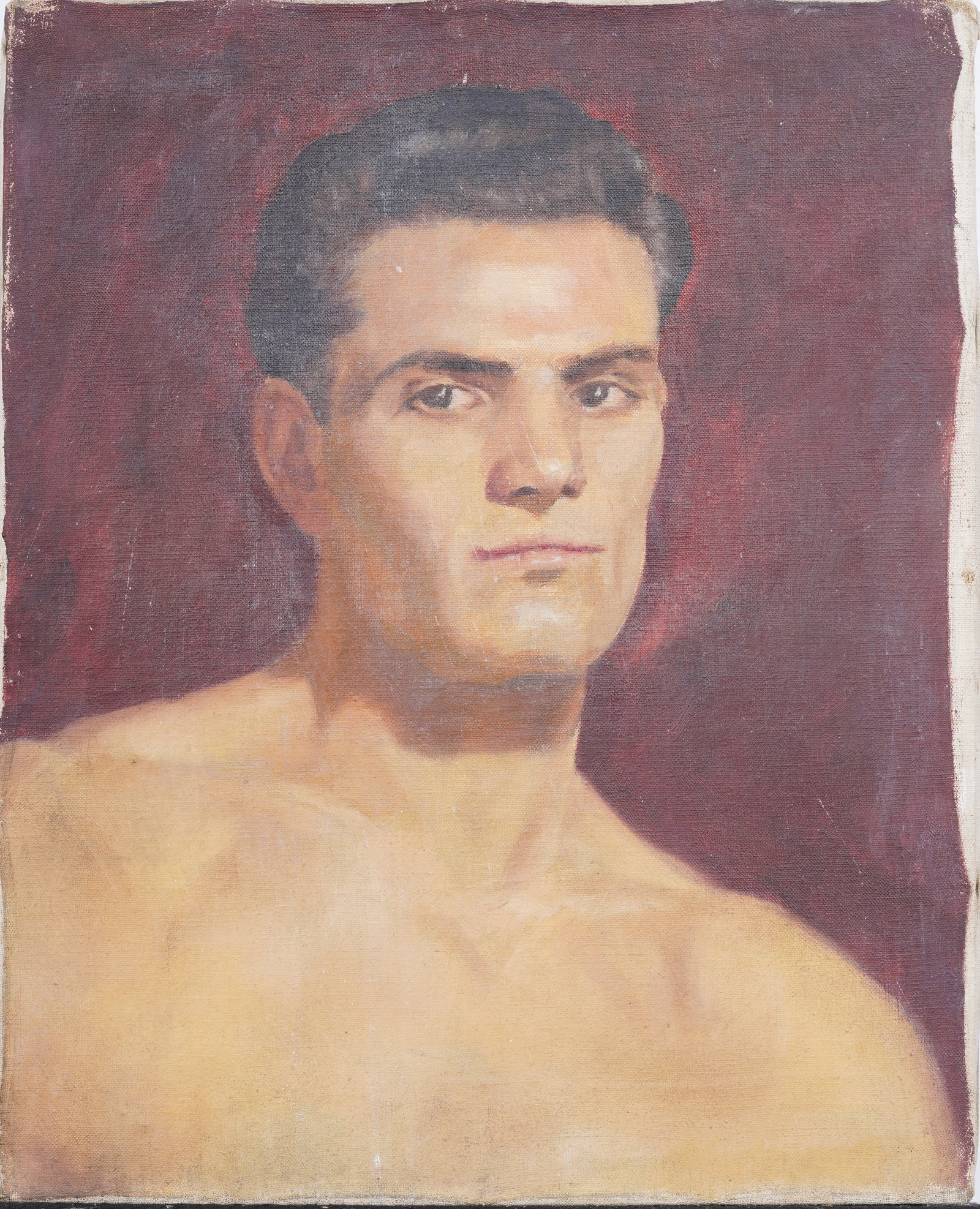 Vintage American School Modernist Male Nude Portrait Original Oil Painting: Vintage American modernist male portrait oil painting. Oil on canvas. Measuring: 20 by 16 inches overall. Please see all images for condition. Size is measured and written on the back of the painting.
