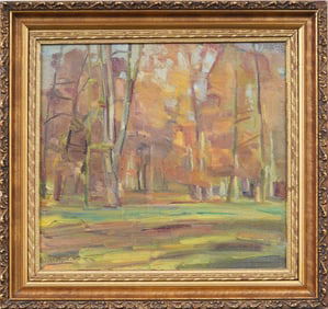 Antique American or European Impressionist Framed Landscape Original Signed Oil Painting