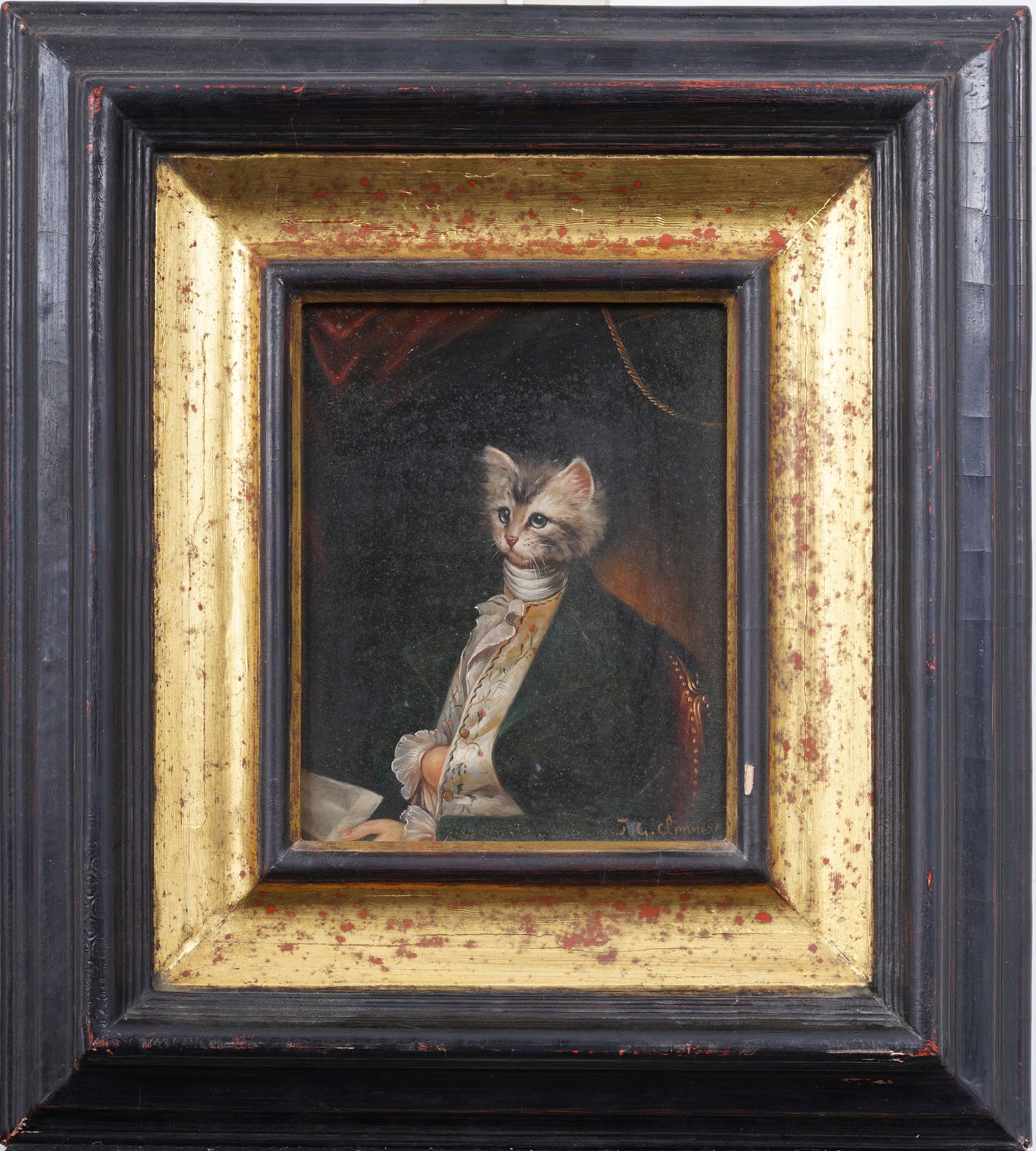 Vintage American School Anthropomorphic Cat Portrait Framed Oil Painting (1 of 6)