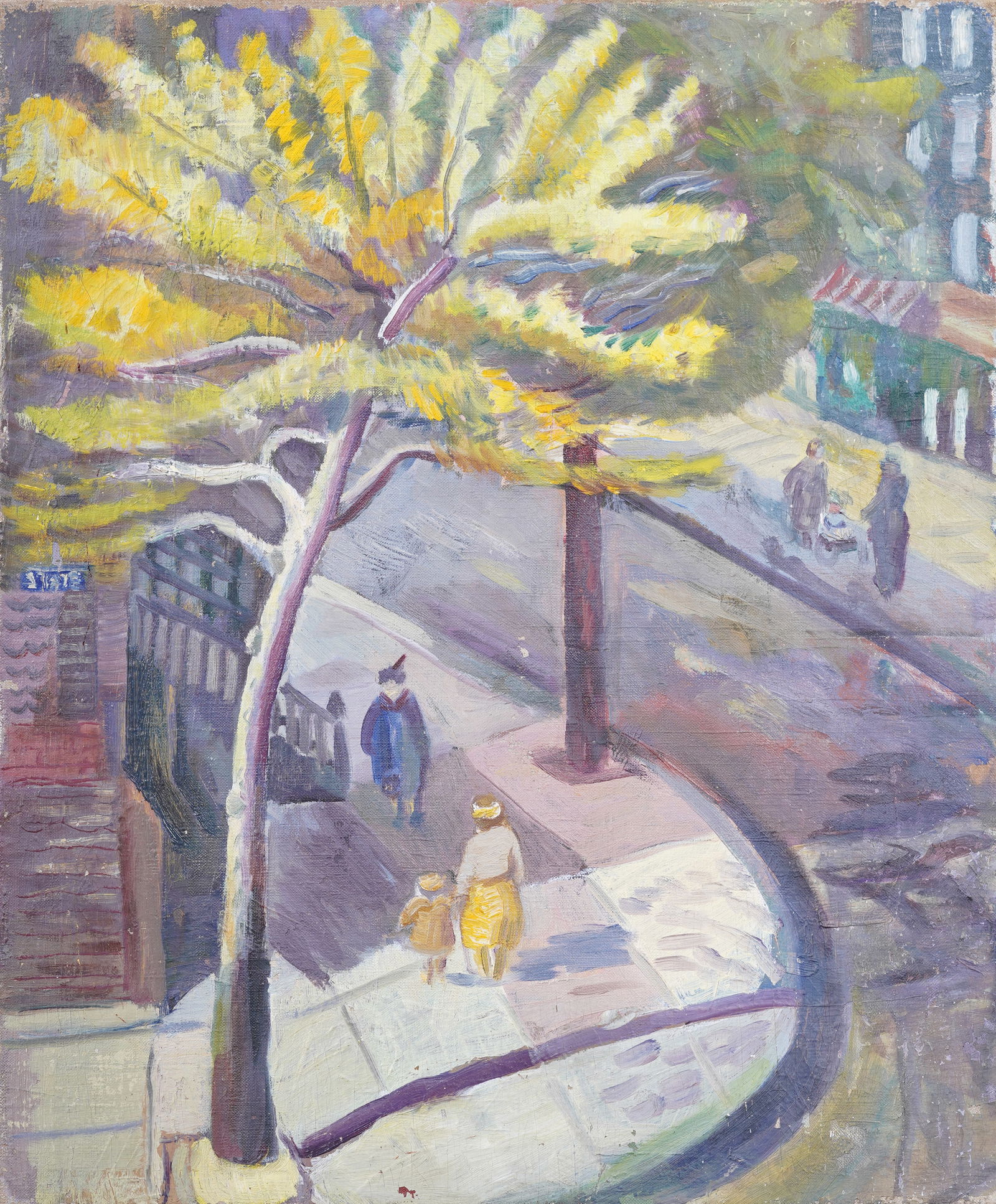 Antique American School Impressionist Street Scene WPA Original Oil Painting (1 of 6)