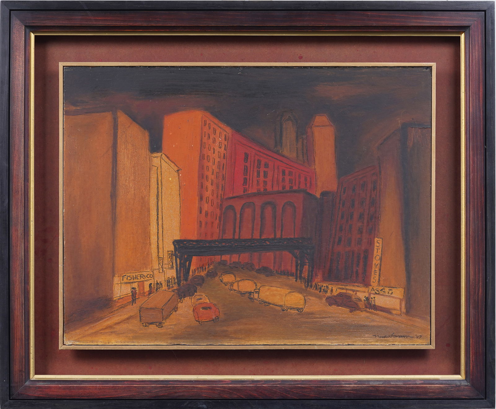 Ervin Nussbaum (1914 - 1996) Signed New York City Street Scene Framed Modernist Oil Painting (1 of 9)