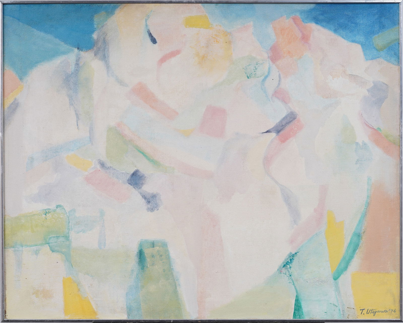 Signed Japanese Vintage Pink Palette Modernist Abstract Expressionist Signed Framed Oil Painting (1 of 9)