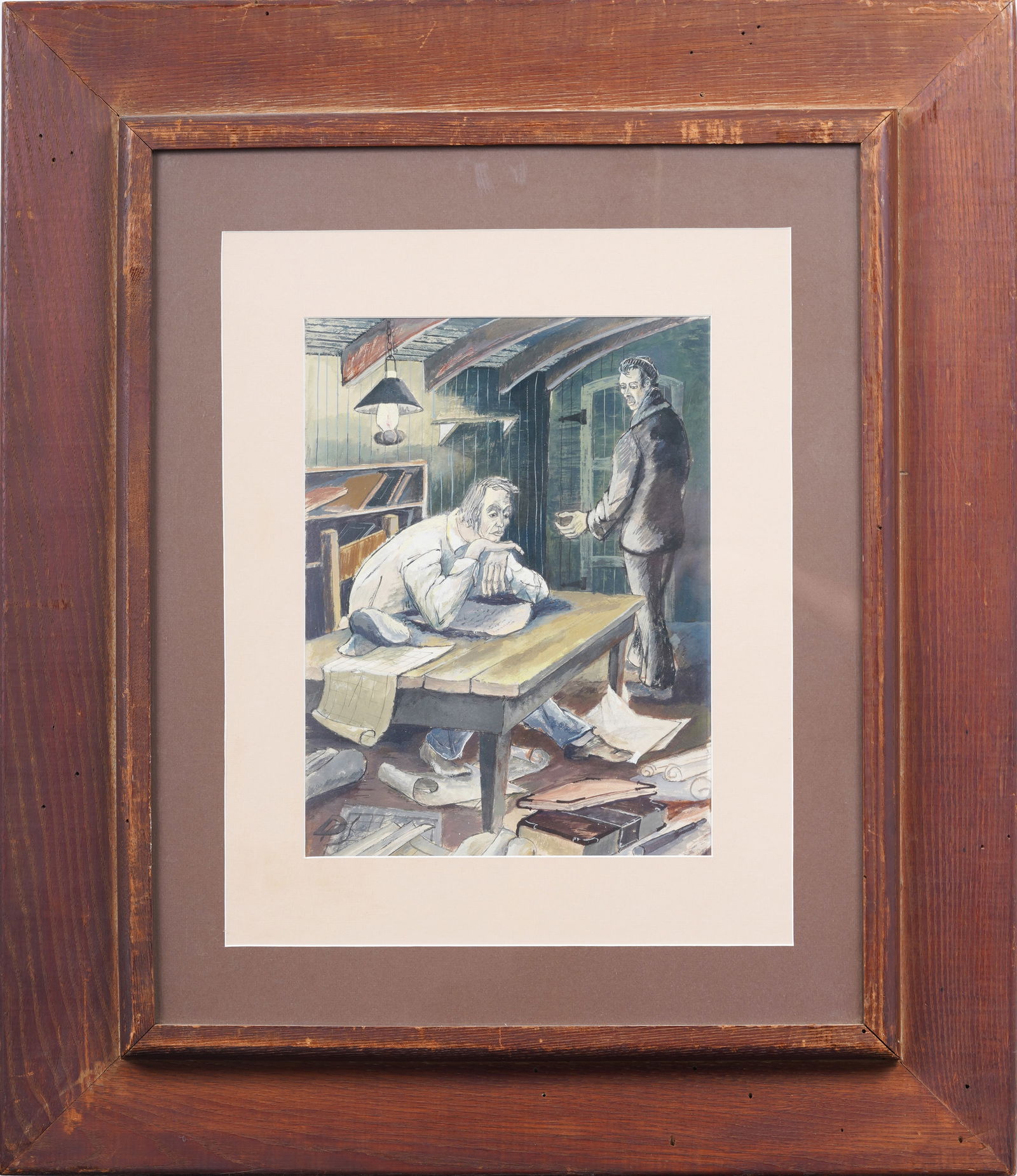 Vintage Nicely Framed American School Modernist Interior Scene Original Painting (1 of 7)