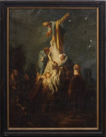 Antique Old Master Dutch Religious "Descent from the Cross" Framed Original Oil Painting
