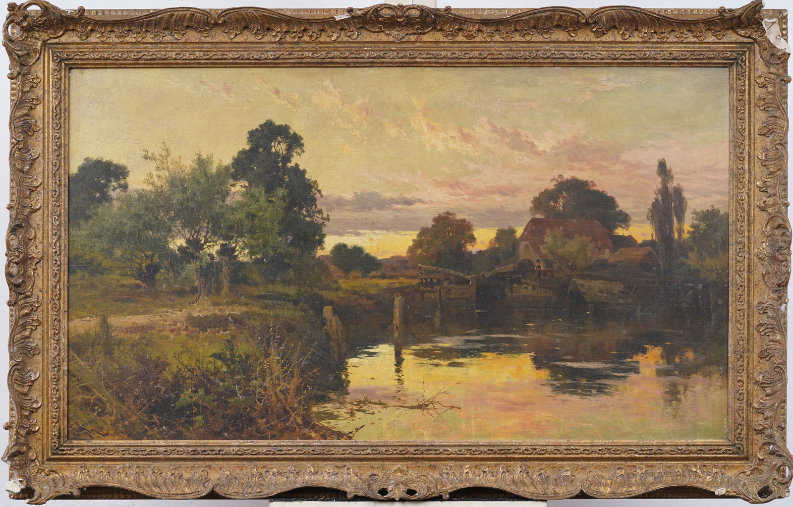 Large Antique Signed English Sunset Landscape Nicely Framed Figural Original Oil Painting (1 of 9)