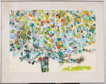 Vintage Large American or European School Modernist Abstract Tree Landscape Original Painting