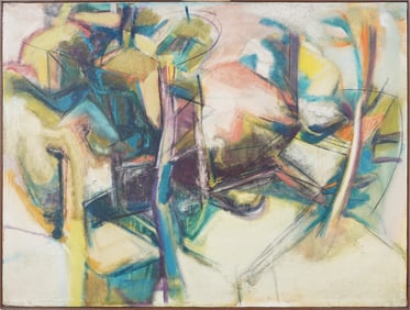 Large Vintage American School Abstract Expressionist Signed American Original Oil Painting
