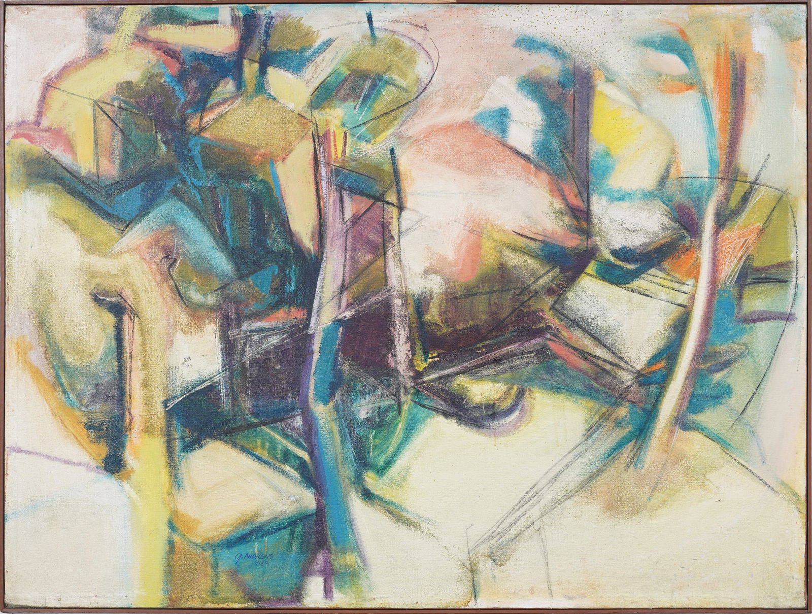 Large Vintage American School Abstract Expressionist Signed American Original Oil Painting (1 of 9)