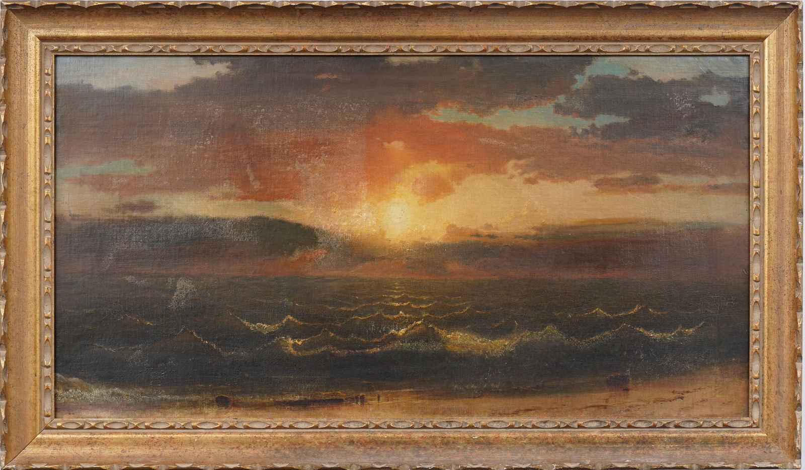 Antique American Hudson River School Coastal Sunset Framed Seascape Original Oil Painting (1 of 7)