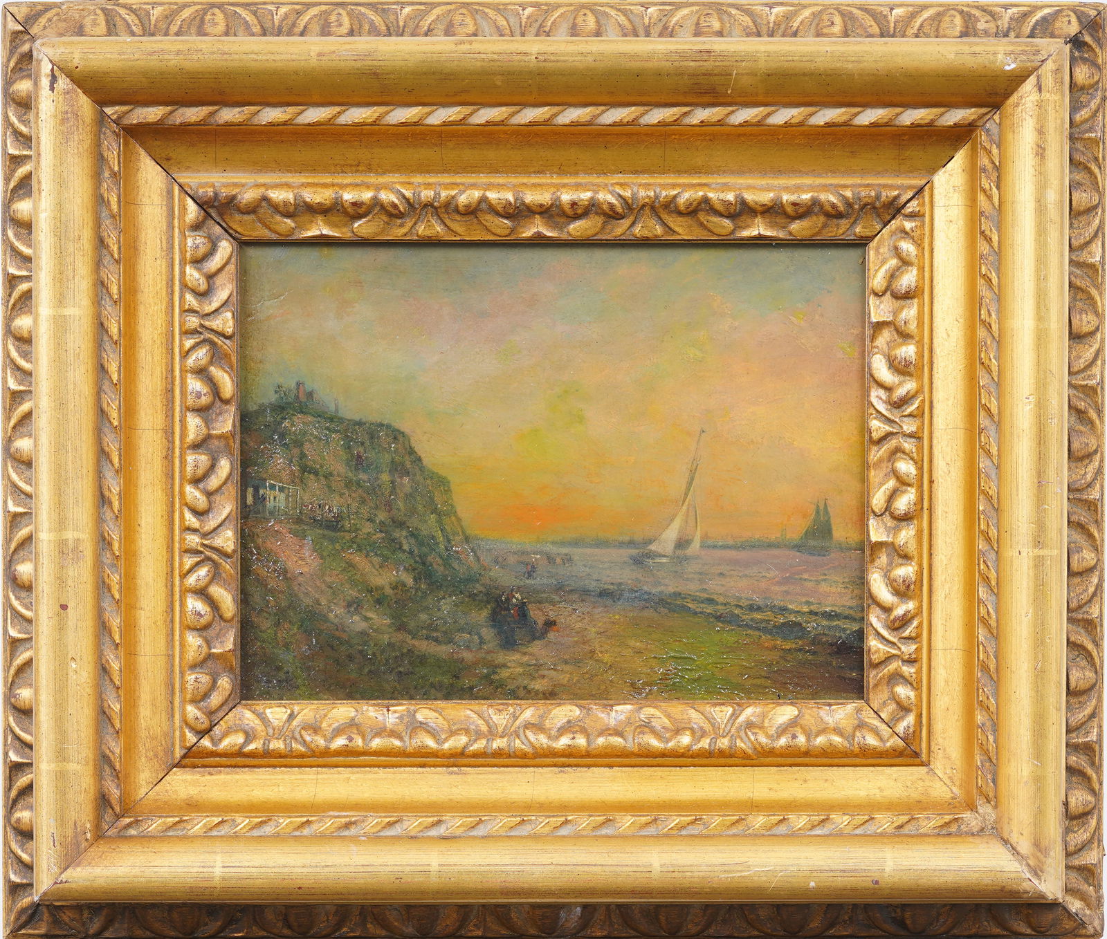 Antique American Hudson River School Coastal Sunset Sailboat Seascape Original Oil Painting (1 of 7)