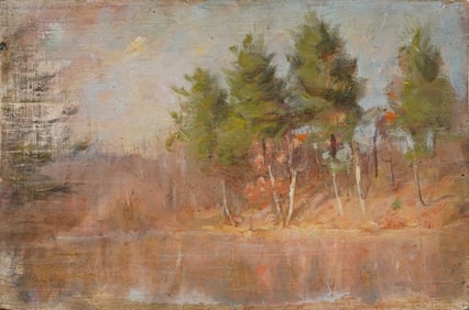 Antique American New England Impressionist Landscape Original Oil Painting Double Sided