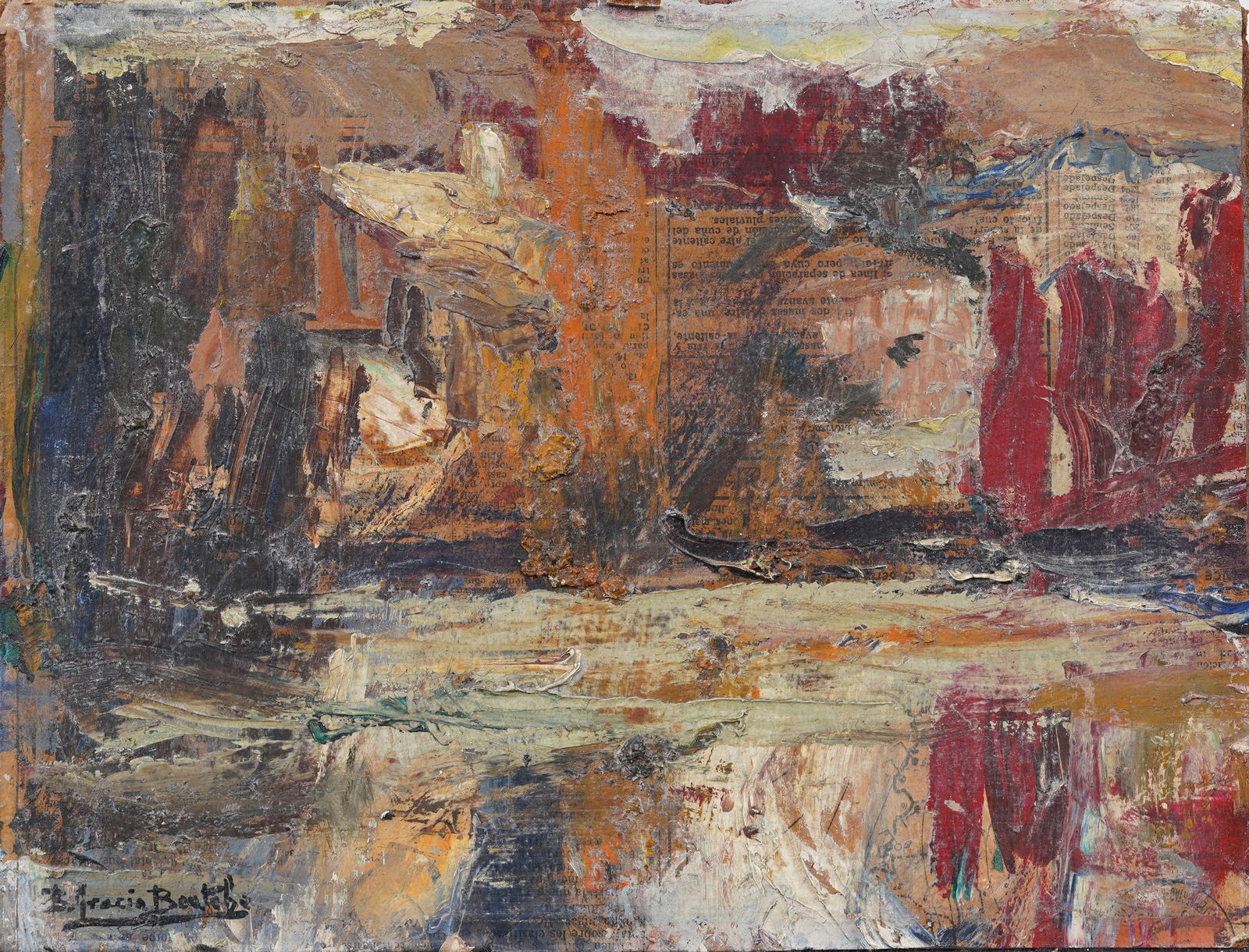 Benito Beatobe Signed Abstract Expressionist Antique Original Oil Painting: Antique European modernist abstract oil painting. Oil on board. Signed. Framed. Measuring: 8.5 by 11 inches overall. Please see all images for condition. Size is measured and written on the back of th