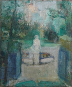 Antique American or European Modernist Flower Garden Abstract Landscape Original Oil Painting