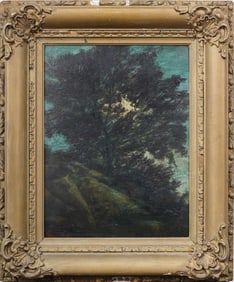 Antique English Moonlit Nocturnal Landscape Nicely Framed Oil Painting Signed "J. Cozens"