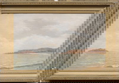 Antique American Hudson River School Newport Beach Seascape Framed Original Oil Painting