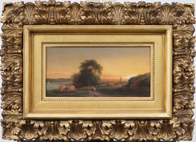 Antique Luminous Hudson River School Framed Landscape Painting ATTR Regis Gignoux (1816 - 1882)