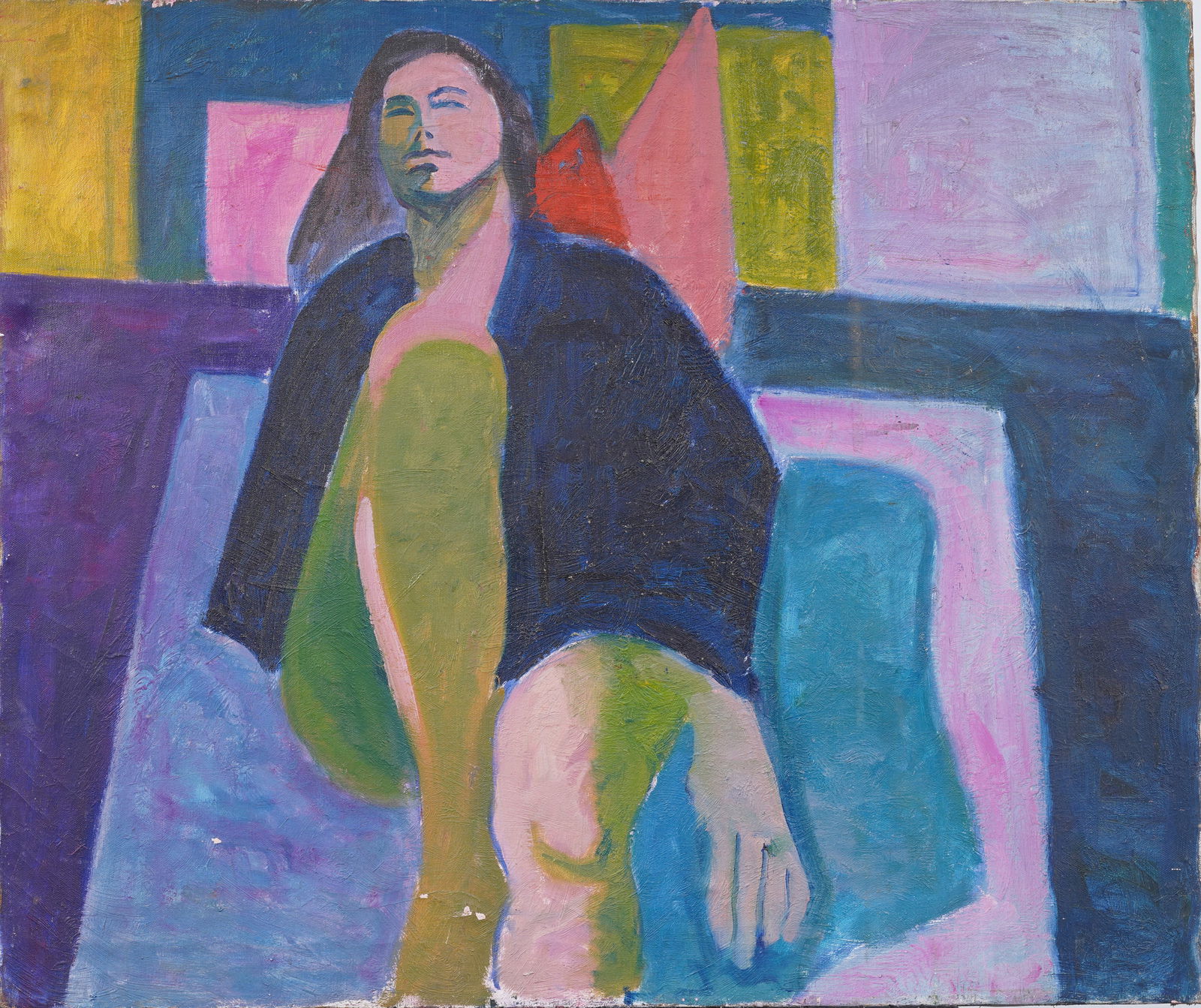 Vintage American School Modernist Abstract Figural Original Oil Painting (1 of 4)