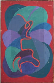 Julius Shaier Signed Vintage American Modernist Framed Figural Abstract Original Oil Painting