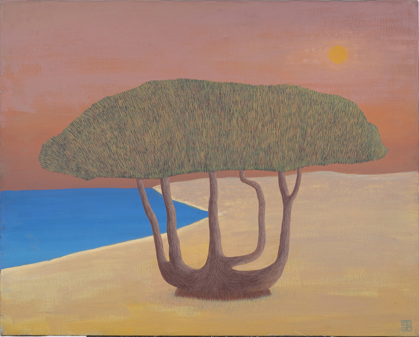 Julius Shaier Signed Vintage American Modernist Moodscape Abstract Original Oil Painting: Vintage American modernist oil painting. Oil on canvas. Signed. Measuring: 30 by 24 inches overall. Please see all images for condition. Size is measured and written on the back of the painting. The f