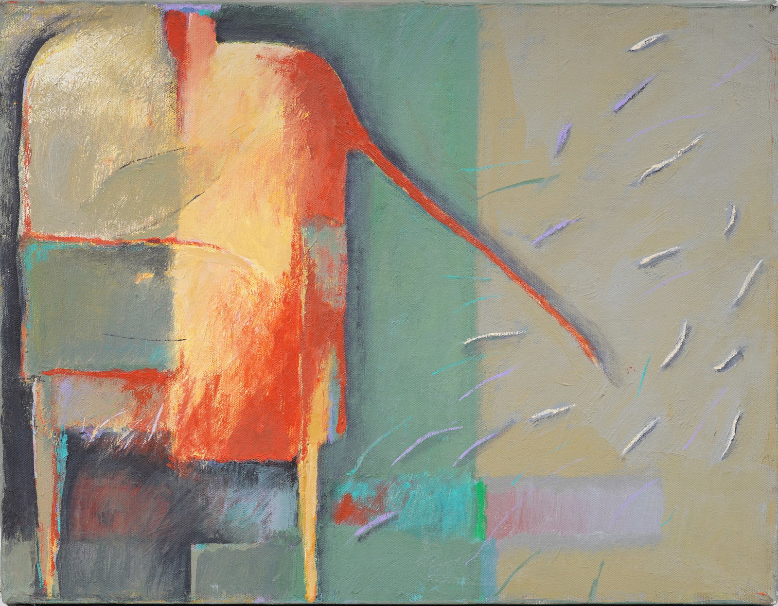 Elizabeth Shire Vintage American Modernist Abstract Original Oil Painting: Vintage American modernist oil painting. Oil on canvas. Measuring: 14 by 18 inches overall. Please see all images for condition. Size is measured and written on the back of the painting. The first siz