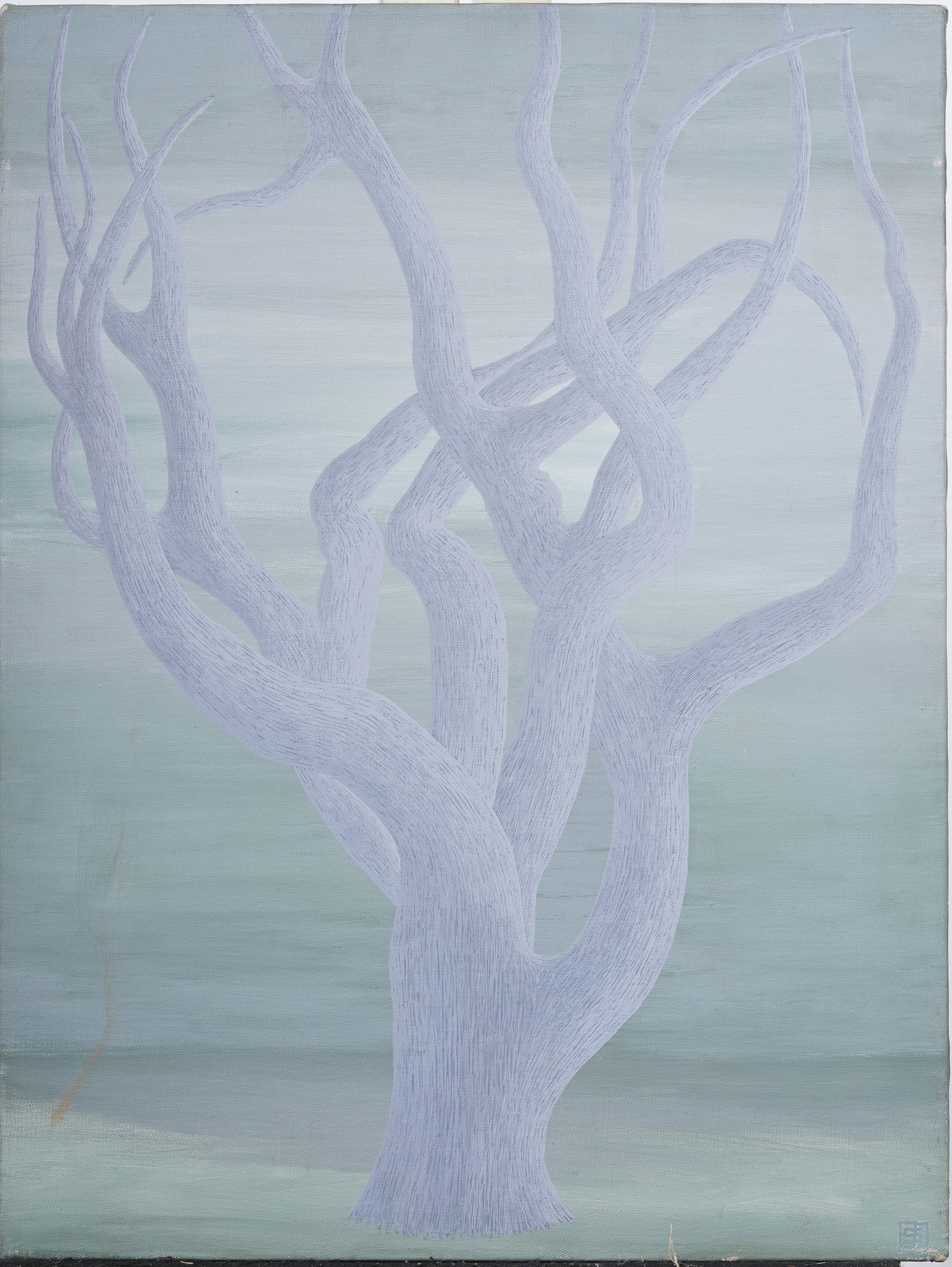 Julius Shaier Signed Vintage American Modernist Moodscape Abstract Original Oil Painting: Vintage American modernist oil painting. Oil on canvas. Signed. Measuring: 24 by 18 inches overall. Please see all images for condition. Size is measured and written on the back of the painting. The f