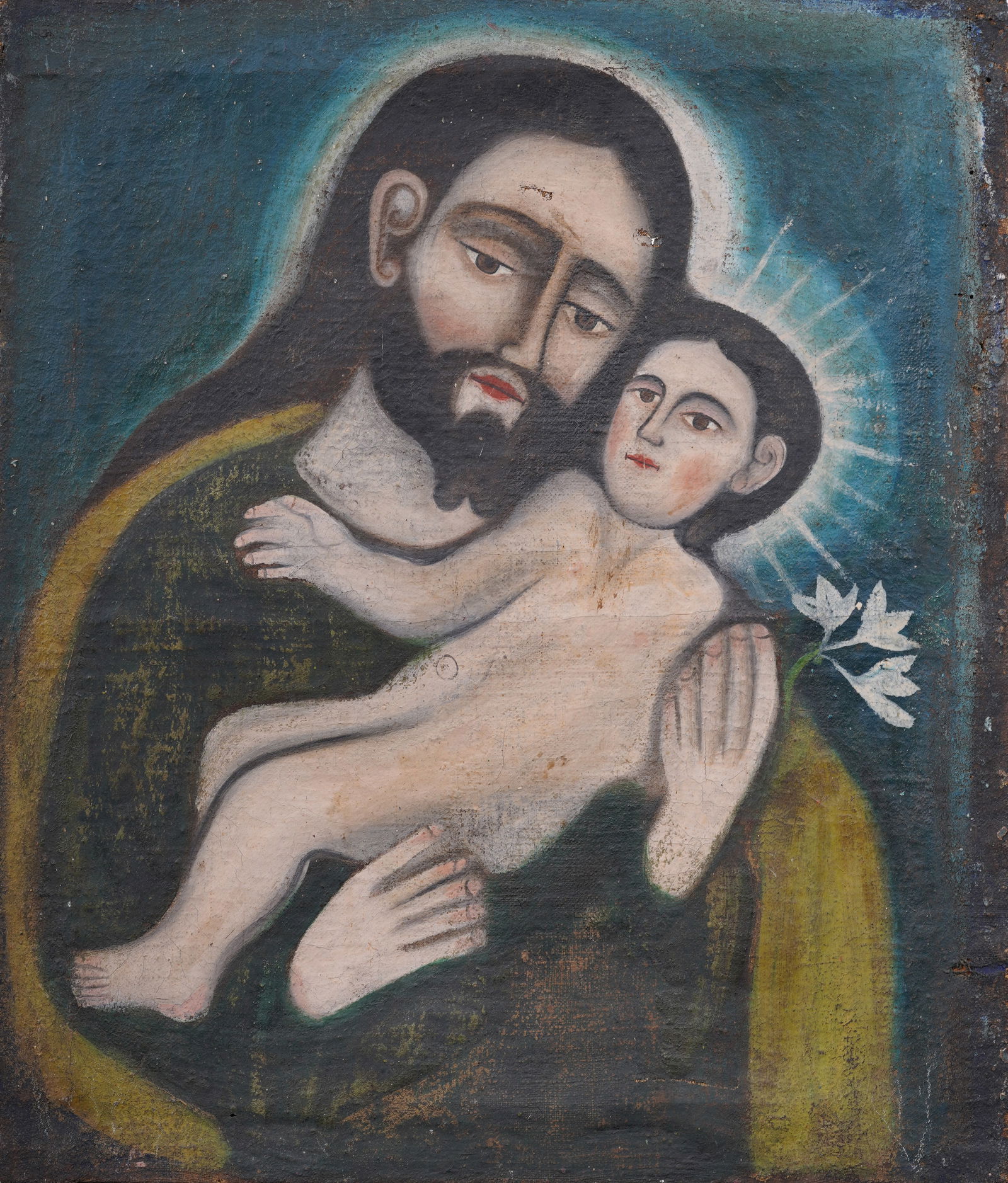 Antique European Outsider Folk Art Religious Portrait Oil Painting (1 of 5)