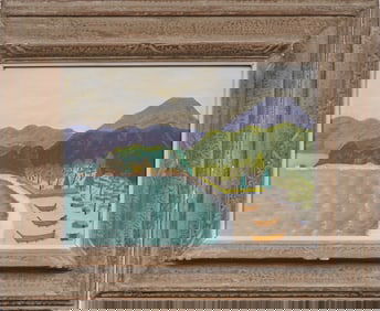 Vintage Fauvist Tropical Framed Beach Scene Modernist Original Oil Painting