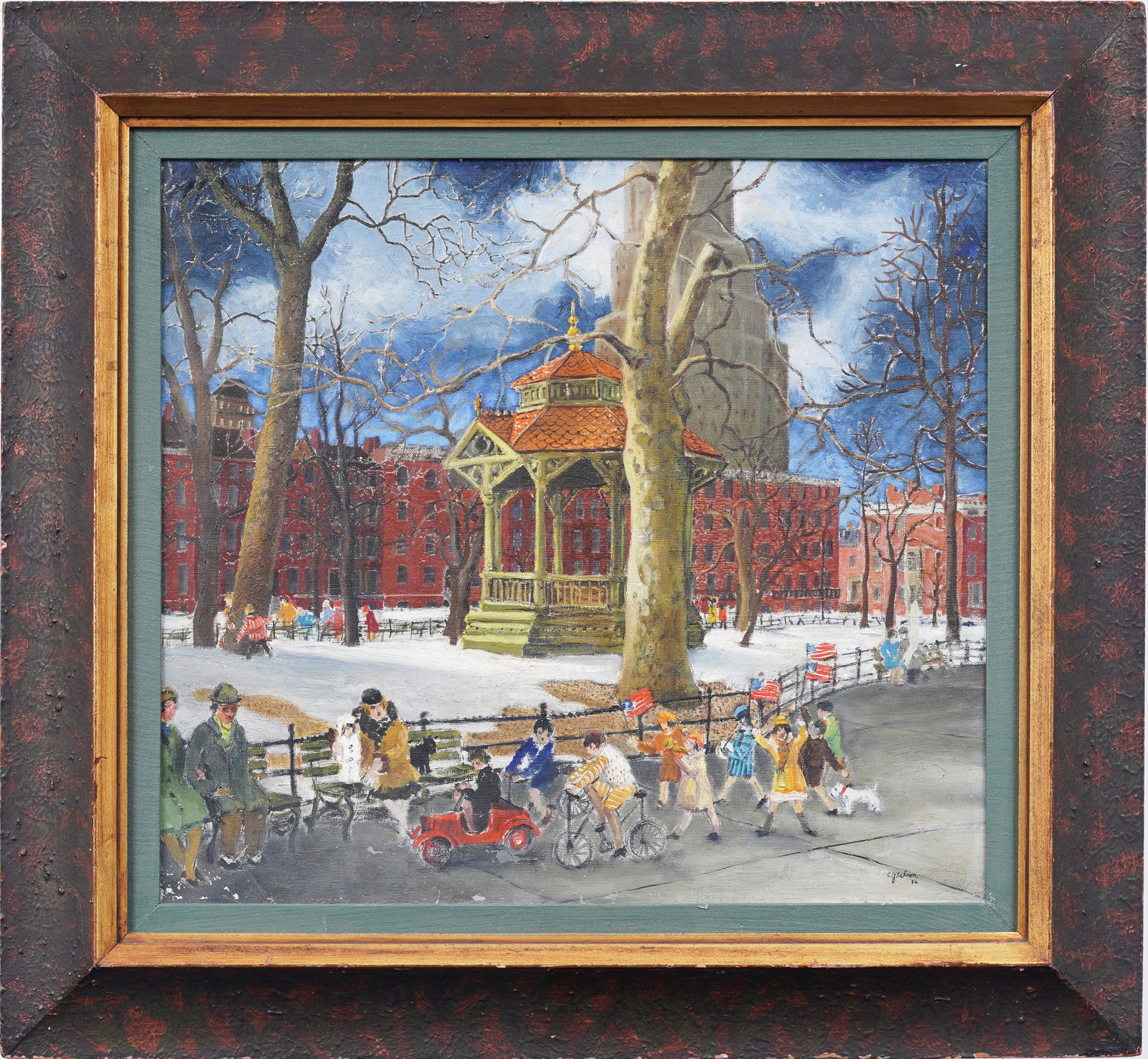 Carl Gustaf Simon Nelson (1898 -1988)  New York City Winter Signed Framed Original Oil Painting (1 of 6)