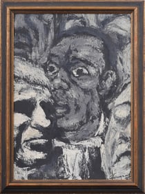 Vintage Signed Black Male Modernist Portrait American Original Oil Painting