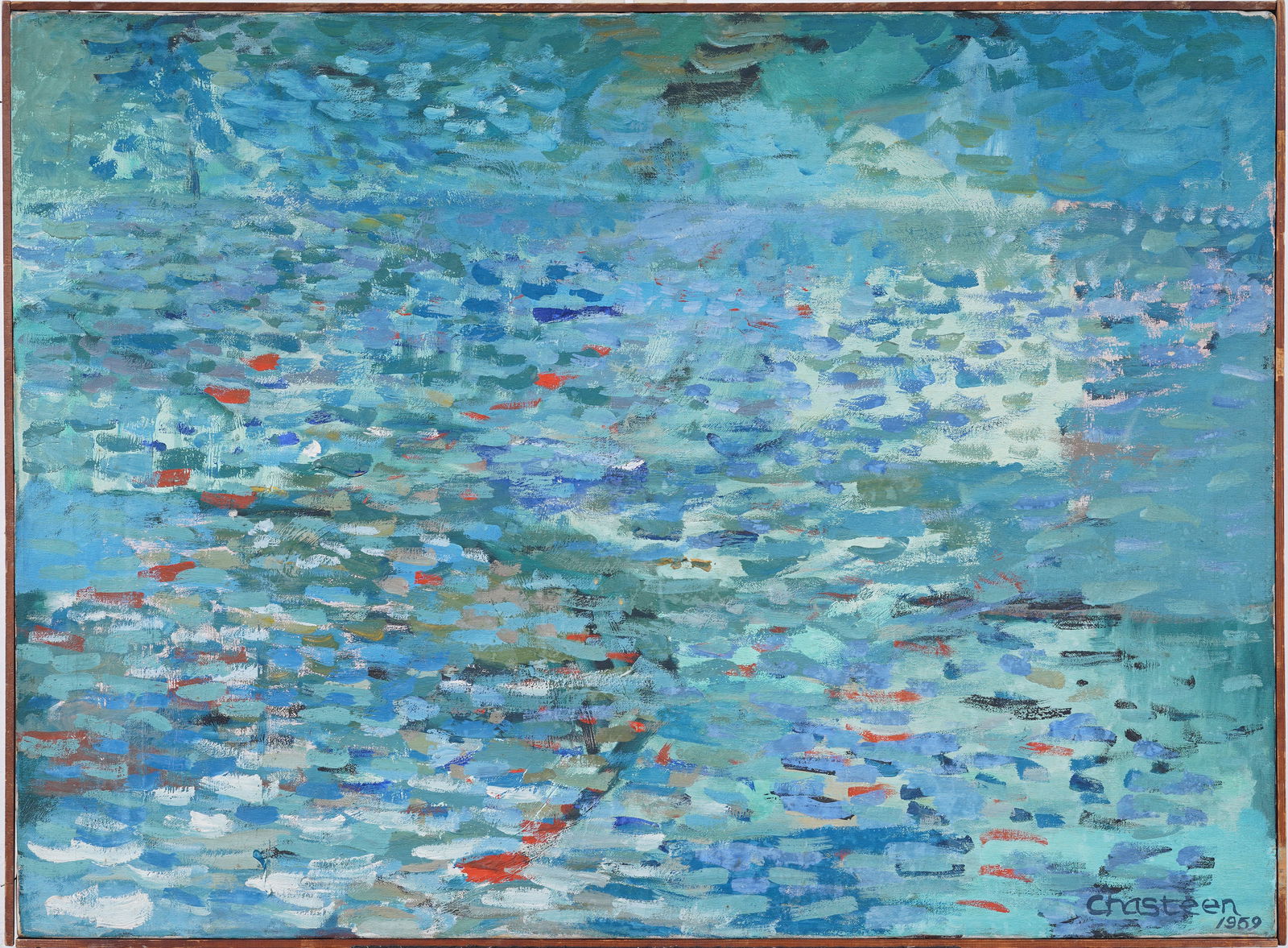 Ancil Chasteen (1927-1986) Vintage American Abstract Waterlily Landscape Framed Oil Painting (1 of 6)