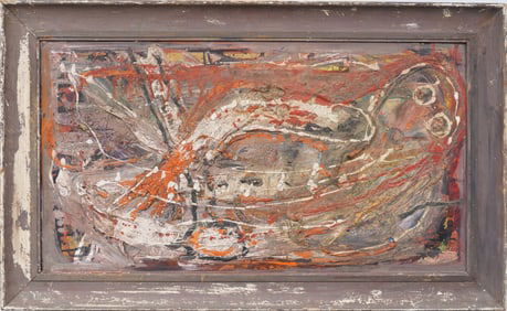Large Vintage American Abstract Expressionist Early Drip Action Splatter Original Oil Painting