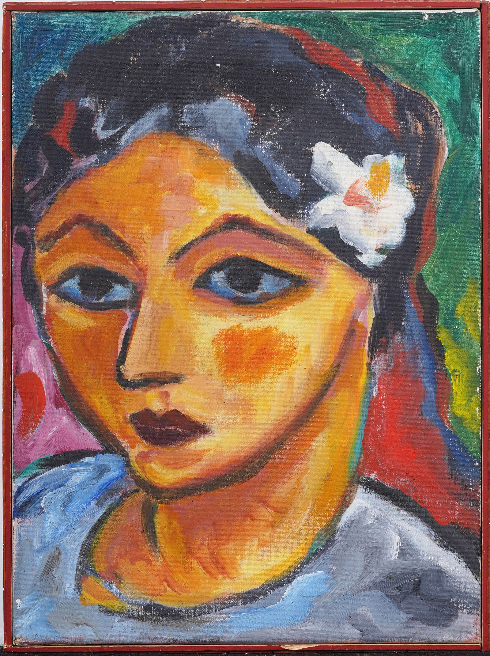 Vintage American or European Tropical Modernist Woman Portrait Framed Original Oil Painting (1 of 5)