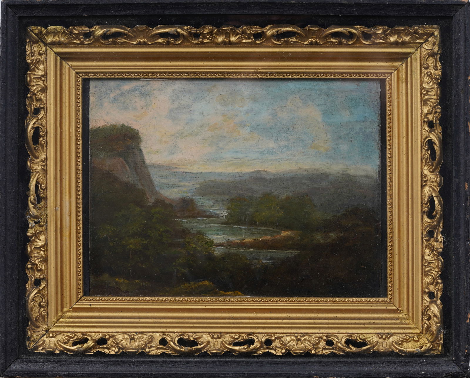 Antique American School Framed River Landscape Original Oil Painting (1 of 7)