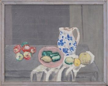 Vintage American School Framed Large Modernist Fruit Kitchen Still Life Original Oil Painting