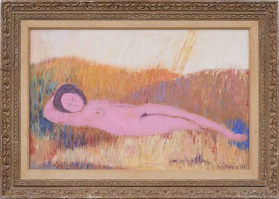 Large Vintage American School Fauvist Nude Woman Portrait Signed Painting Heydenryk Frame