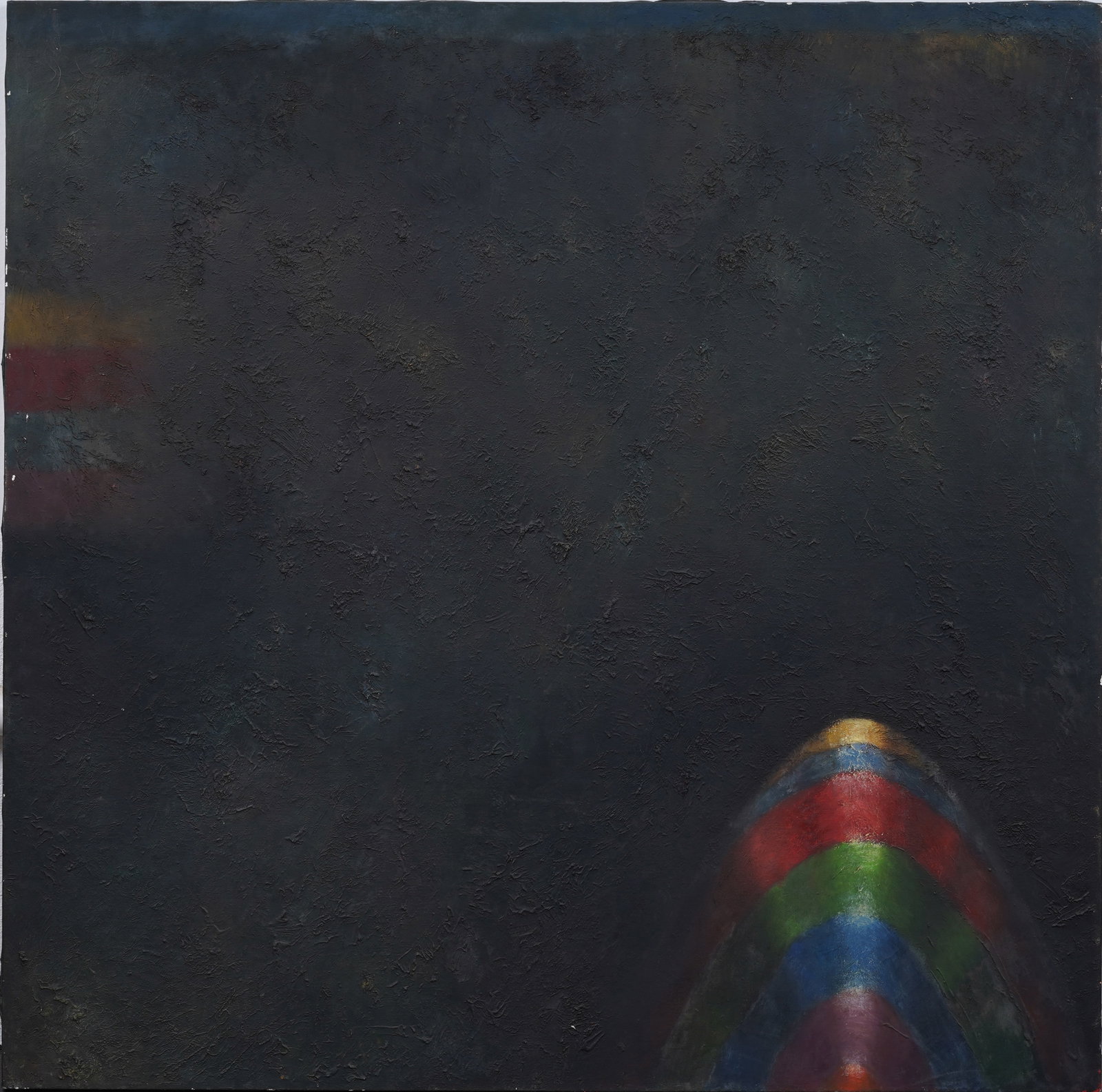 Large Elizabeth Shire Vintage American School Modernist Abstract Oil Painting: Vintage American school oil painting. Oil on canvas. Signed verso. Measuring: 52 by 52 inches overall. Please see all images for condition. Size is measured and written on the back of the painting. Th