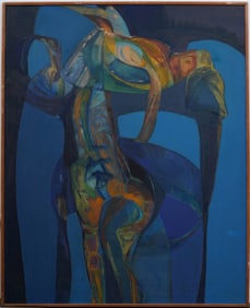 Monumental Beverly Girvigian Vintage American School Surreal Abstract Figural Exhibited Oil Painting