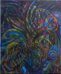 Linda Gardner Signed Abstract Modernist Tree Landscape Large American Original Oil Painting