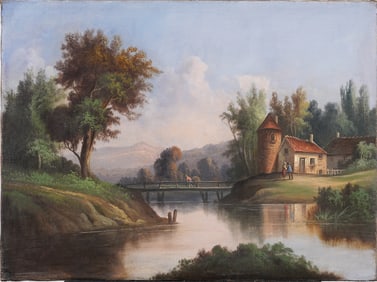 Antique European Landscape Original Oil Painting