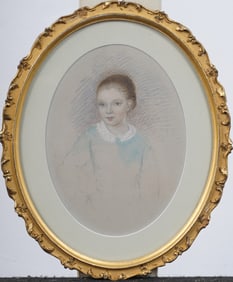 Antique American or European Realist Young Woman Portrait Framed Original Painting