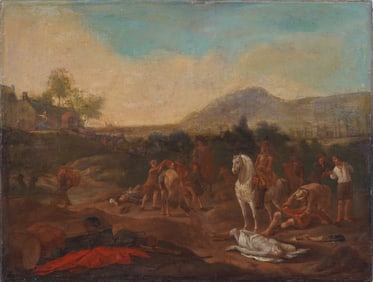 Antique Old Master European Battle Scene Oil Painting