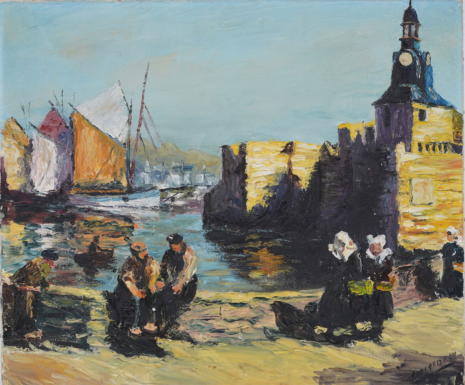 Vitnage Signed Impressionist Concarneau France Original Port Scene Oil Painting (1 of 5)