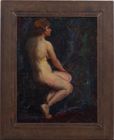 Antique American Impressionist Nude Woman Portrait Framed Original Oil Painting