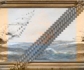 Antique American Impressionist Signed Seascape Sailboat Framed Oil Painting