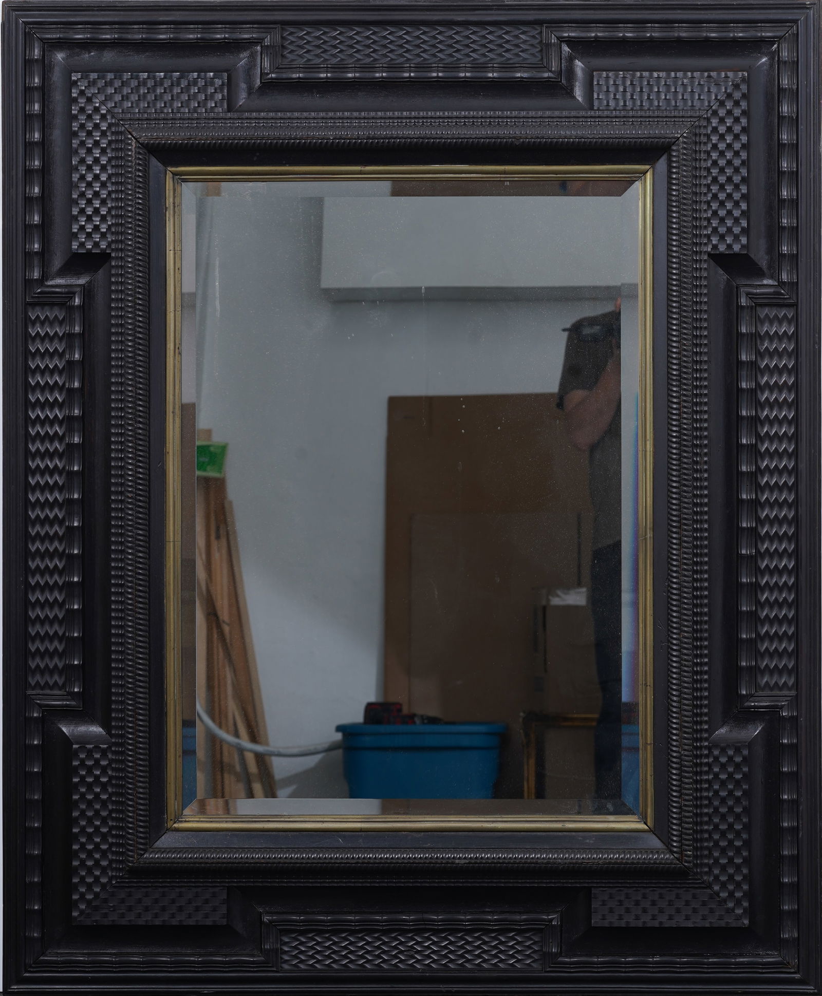 Monumental Dutch Ebonized Ripple Wood Antique Oil Painting Frame and Mirror (1 of 4)