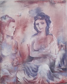 Joseph Wolins (1915-1999) Vintage American Modernist Figural Abstract Signed Original Oil Painting