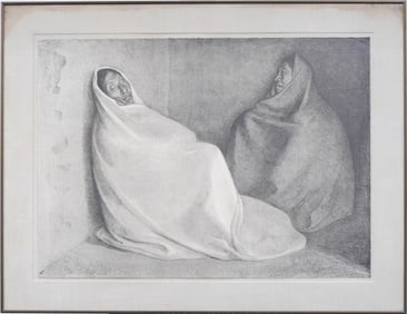 Francisco Zúñiga (Mexican, 1912-1998) Vintage Modernist Figural "Two Women" Signed Print