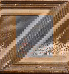 Sol Wilson (1896-1974) Vintage American Modernist Nocturnal Town Scene Framed Original Painting