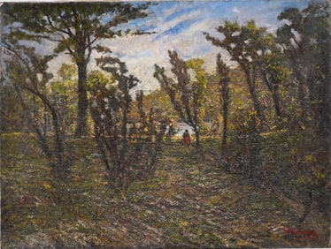 Antique American School Impressionist Signed Landscape Original Oil Painting